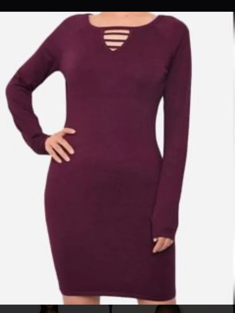 Never Worn! Planet Gold Long Sleeve Bodycon Dress in Burgundy - Picture 3 of 4